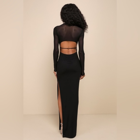 LULU’S PRISTINE POISE MESH CUTOUT LONG SLEEVE MAXI DRESS - Picture 3 of 15